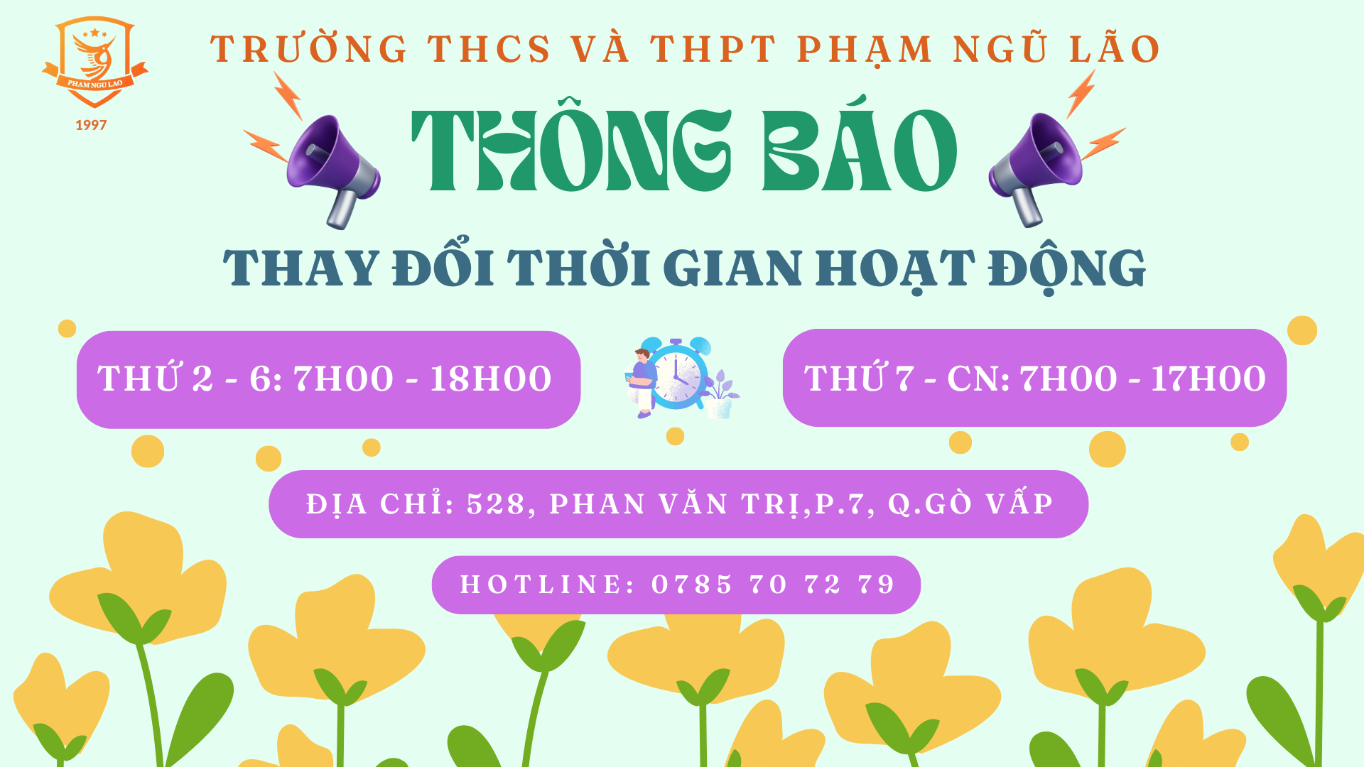 THÔNG BÁO THAY ĐỔI THỜI GIAN LÀM VIỆC