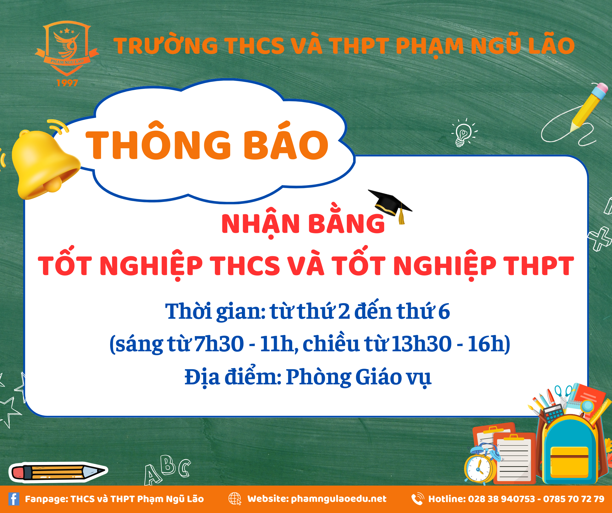 THÔNG BÁO: NHẬN BẰNG TỐT NGHIỆP THCS và TỐT NGHIỆP THPT NĂM HỌC 2023 - 2024