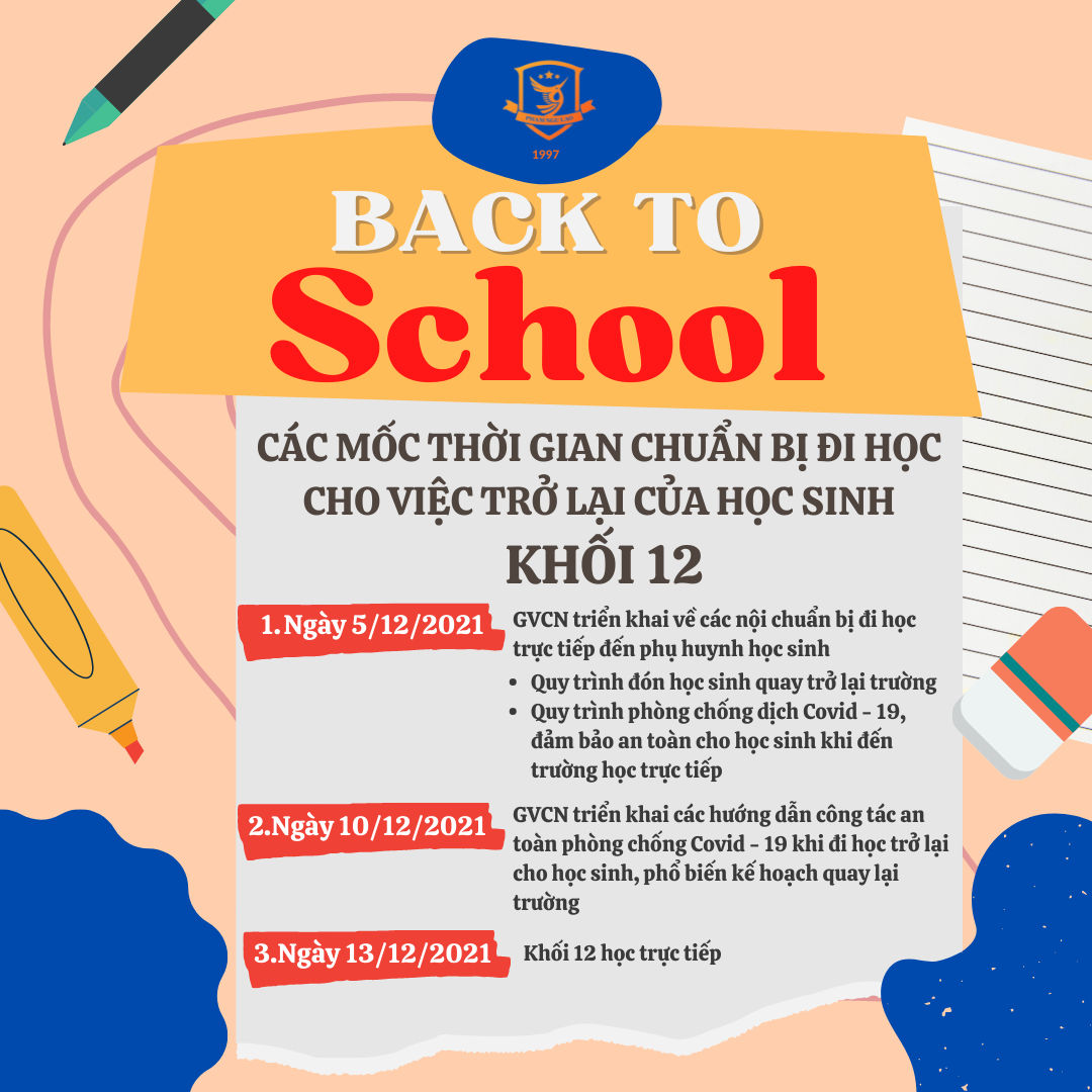 [CÁC MỐC THỜI GIAN CHUẨN BỊ CHO VIỆC ĐI HỌC TRỞ LẠI CỦA HỌC SINH  KHỐI 12 ]
