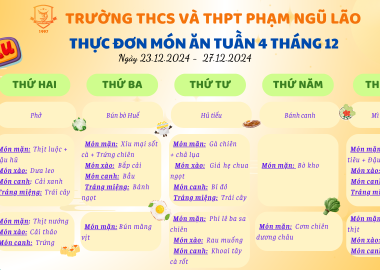 THỰC ĐƠN MÓN ĂN NGÀY 23.12.2024 - 27.12.2024