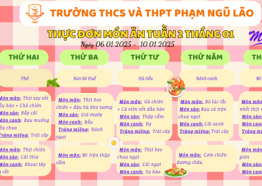 THỰC ĐƠN MÓN ĂN NGÀY 06.01.2025 - 10.01.2025