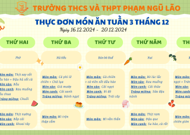 THỰC ĐƠN MÓN ĂN NGÀY 16.12.2024 - 20.12.2024