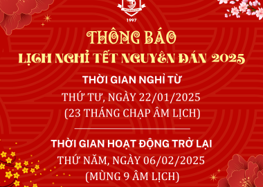 THÔNG BÁO LỊCH NGHỈ TẾT NGUYÊN ĐÁN NĂM 2025