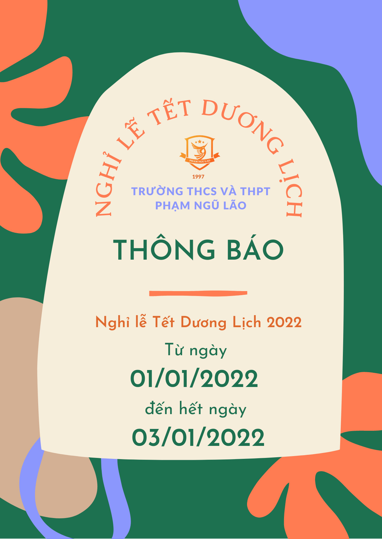 THÔNG BÁO NGHỈ LỄ TẾT DƯƠNG LỊCH NĂM 2022