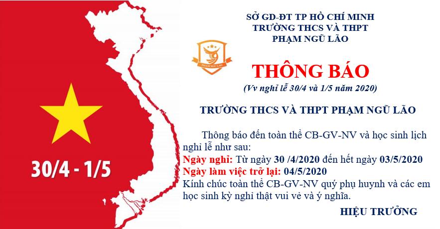 THÔNG BÁO NGHỈ LỄ 30-4 VÀ 1-5