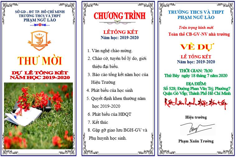 Thư mời dự lễ tổng kết năm học 2019 - 2020