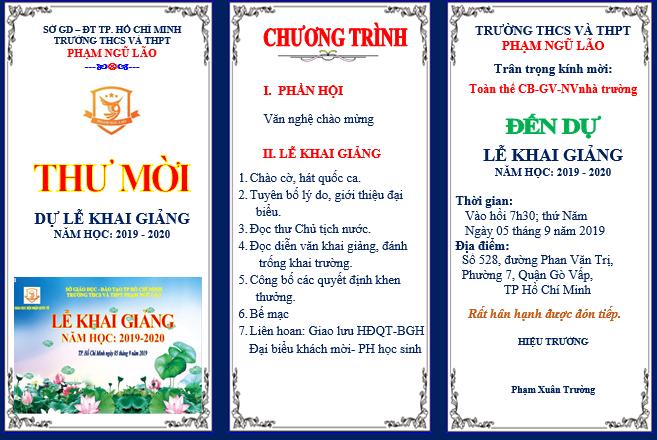 THƯ MỜI DỰ LỄ KHAI GIẢNG NĂM HỌC 2019-2020